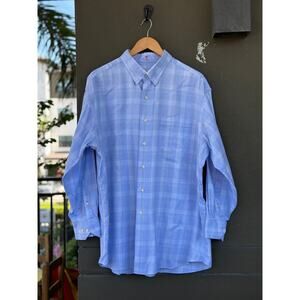 Tommy Bahama Shirt Men’s 17.5 (32-33) Blue Check Stretch Long Sleeve Button Up